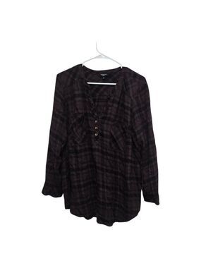 Torrid Harper Plaid Blouse Size 2 Burgundy Black Pullover Top